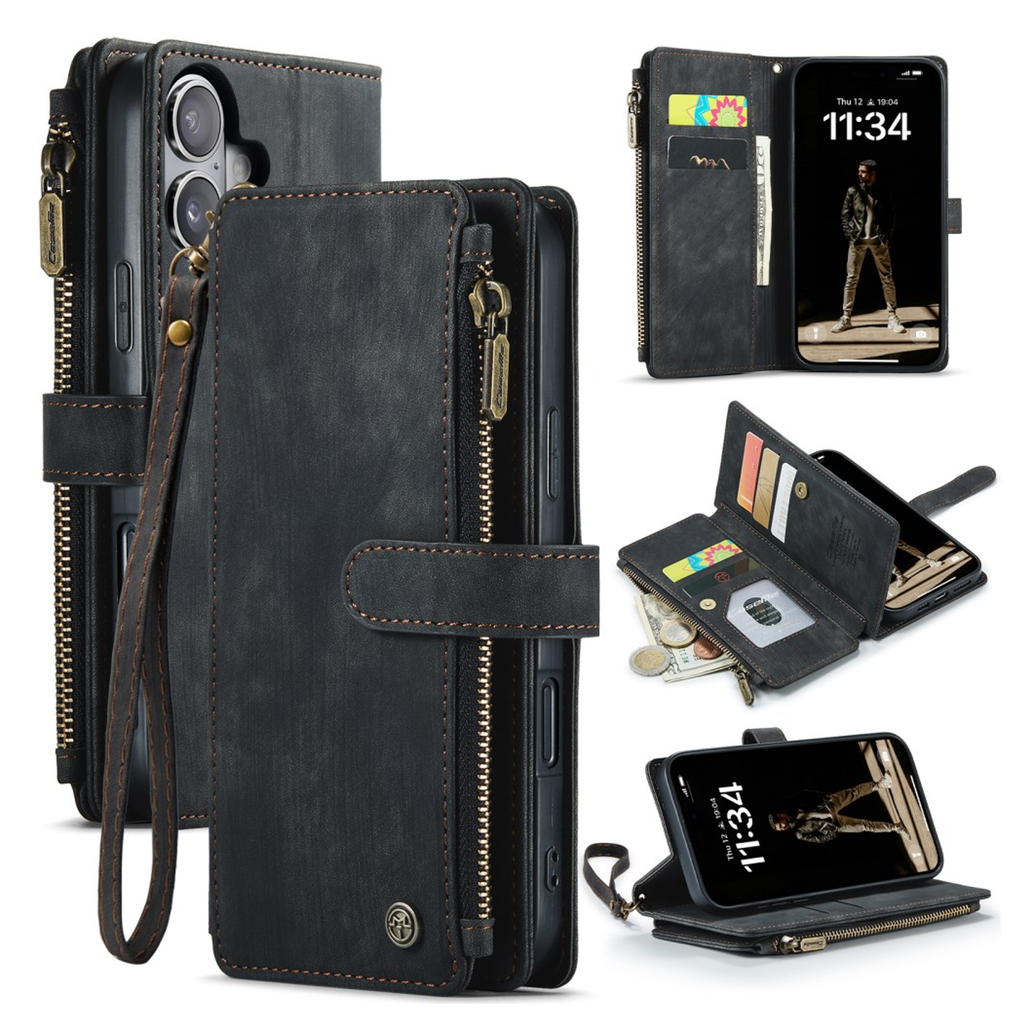 CaseMe C30 Apple iPhone 17 Hoesje Pasjeshouder Book Case Zwart afbeelding 2