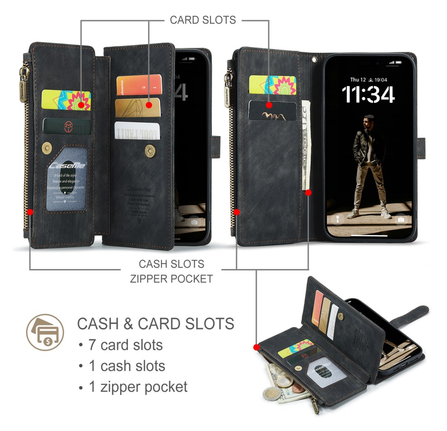 CaseMe C30 Apple iPhone 17 Hoesje Pasjeshouder Book Case Zwart afbeelding 3