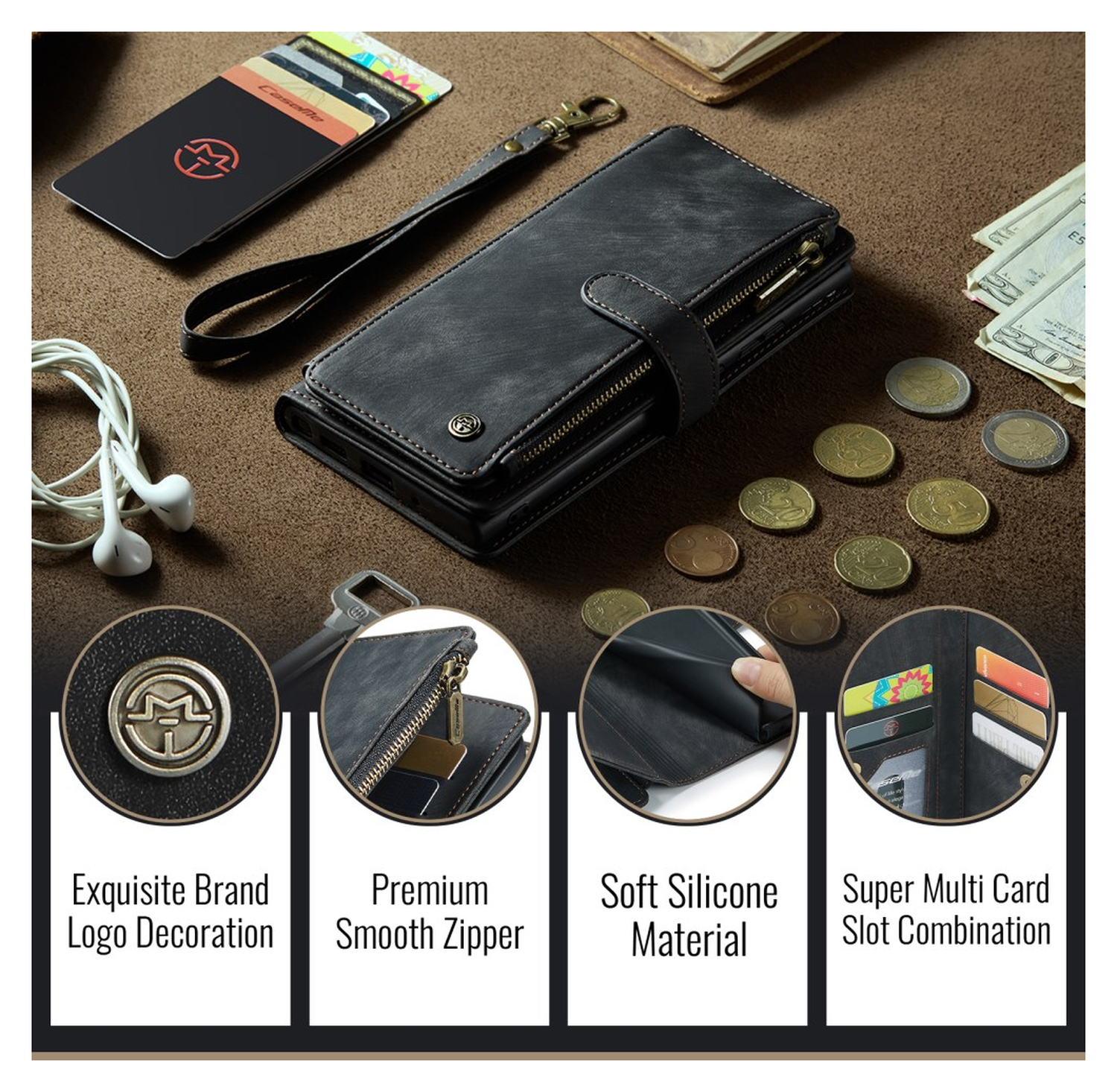 CaseMe C30 Apple iPhone 17 Hoesje Pasjeshouder Book Case Zwart afbeelding 4
