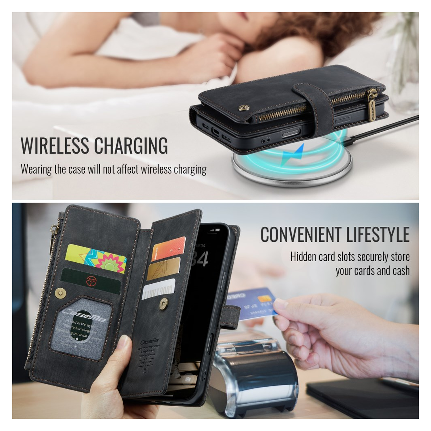 CaseMe C30 Apple iPhone 17 Hoesje Pasjeshouder Book Case Zwart afbeelding 7