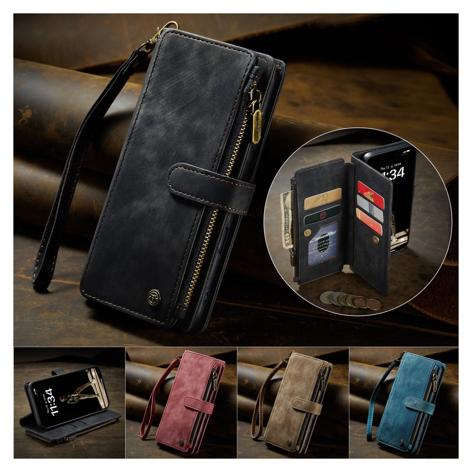 CaseMe C30 Apple iPhone 17 Hoesje Pasjeshouder Book Case Zwart afbeelding 8