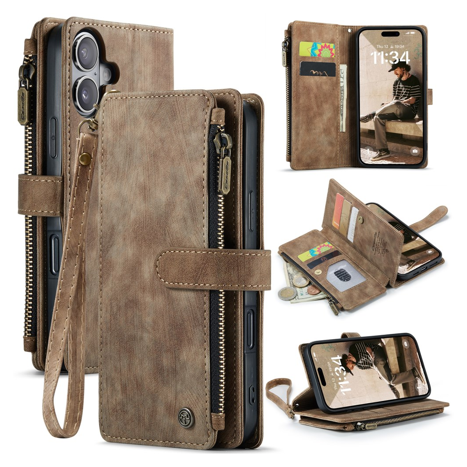 CaseMe C30 Apple iPhone 17 Hoesje Pasjeshouder Book Case Bruin afbeelding 2
