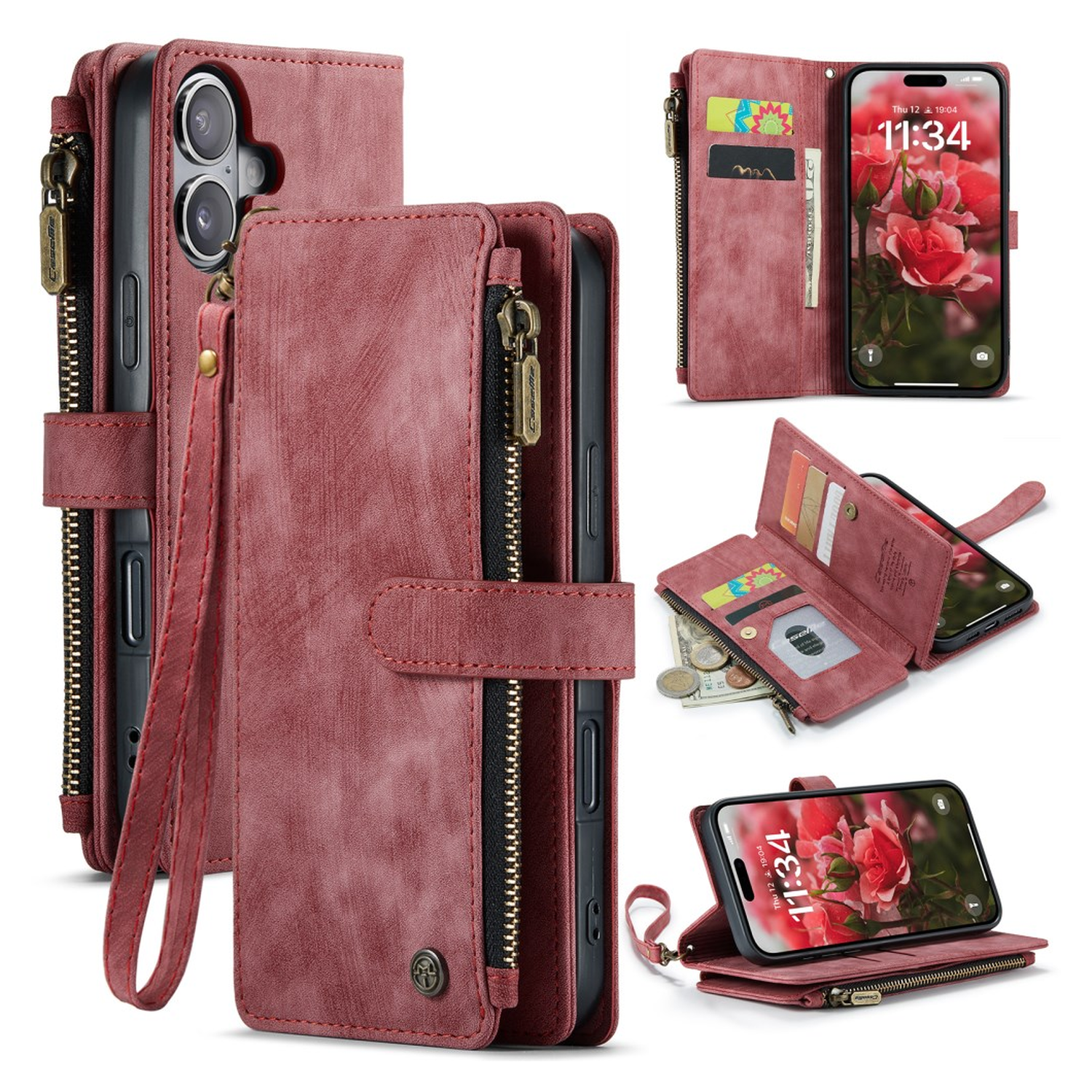 CaseMe C30 Apple iPhone 17 Hoesje Pasjeshouder Book Case Rood afbeelding 2