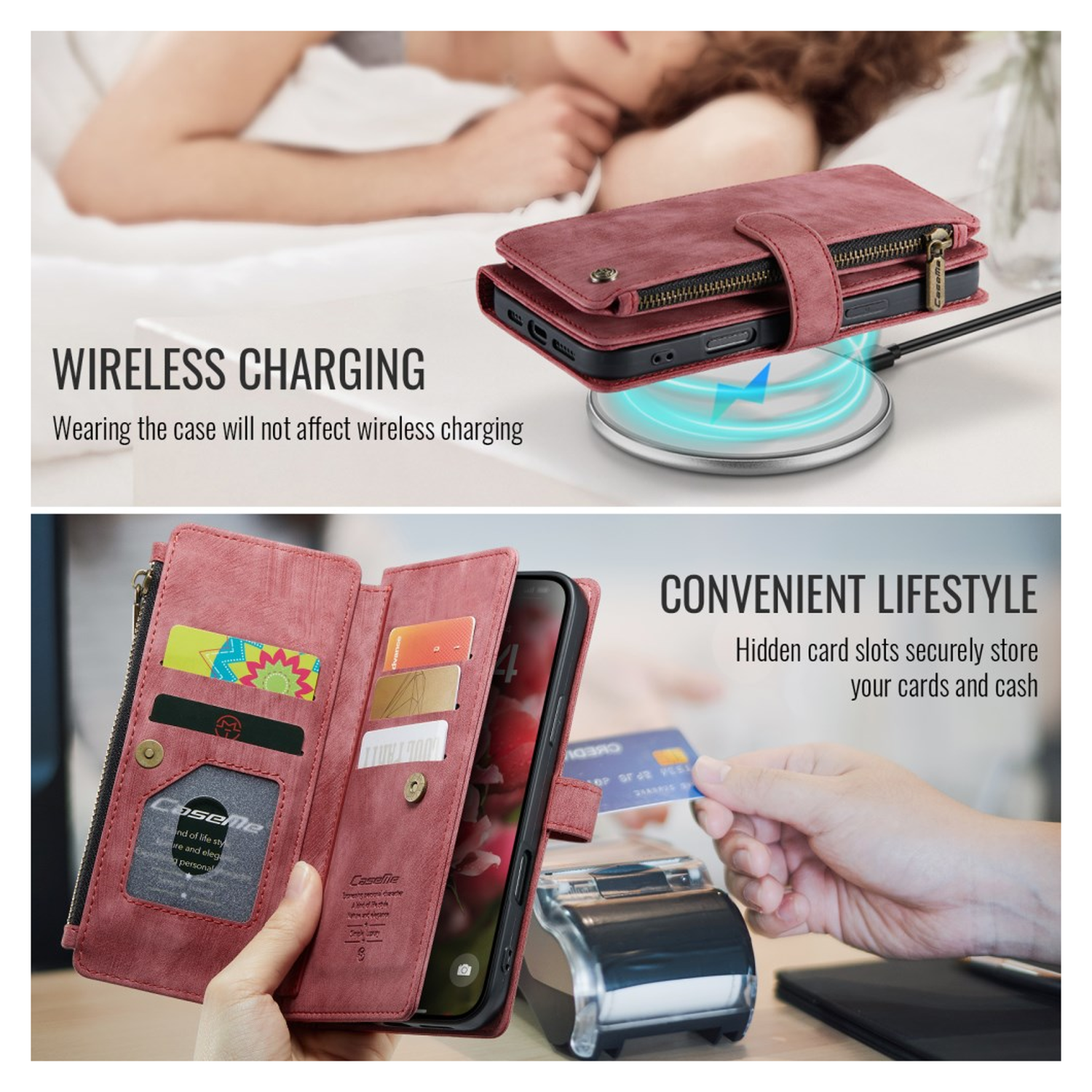 CaseMe C30 Apple iPhone 17 Hoesje Pasjeshouder Book Case Rood afbeelding 7