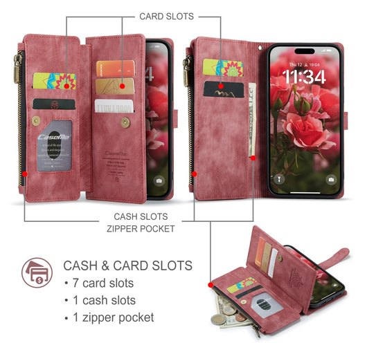 CaseMe C30 Apple iPhone 17 Hoesje Pasjeshouder Book Case Rood afbeelding 3