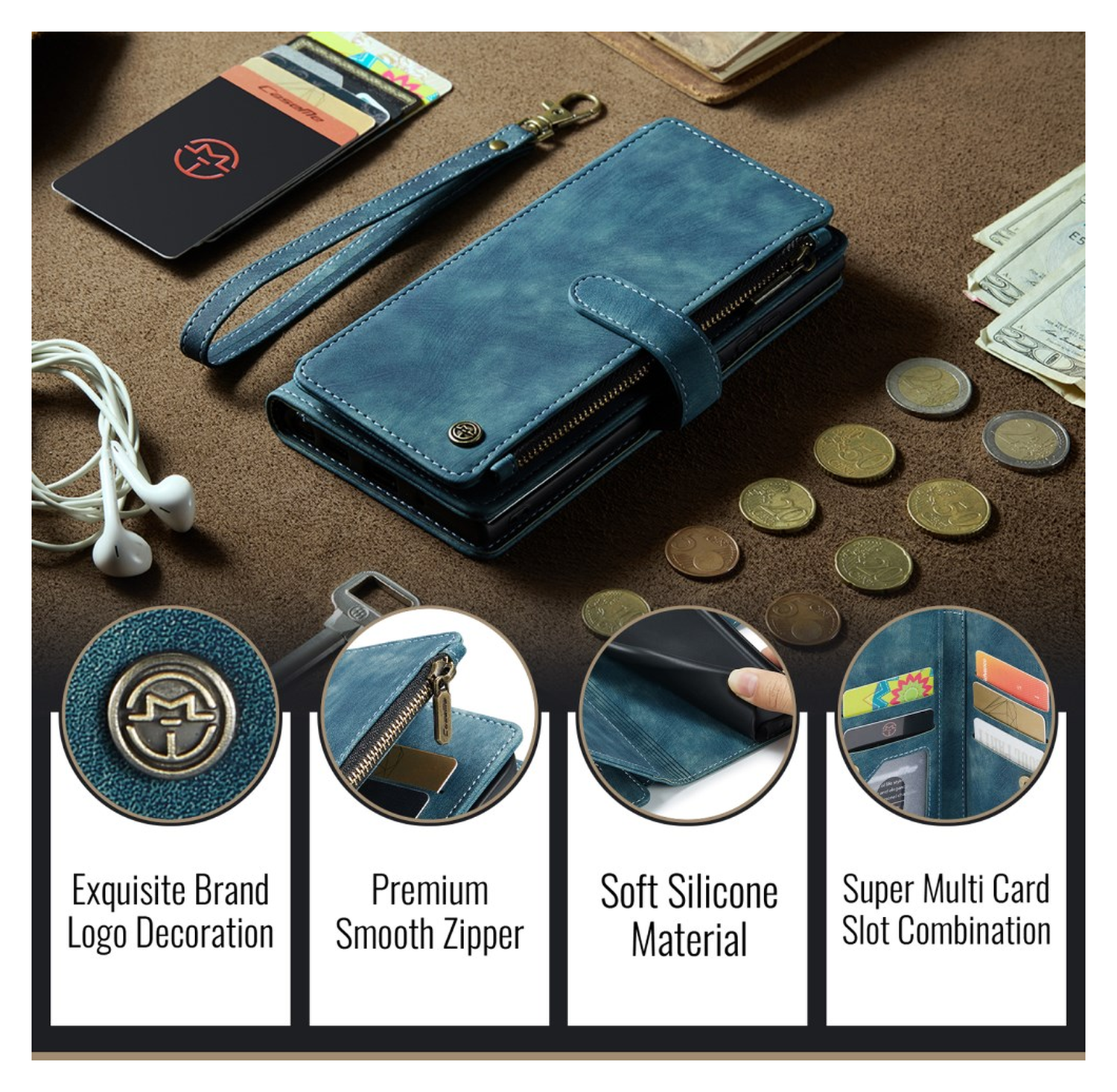 CaseMe C30 Apple iPhone 17 Hoesje Pasjeshouder Book Case Blauw afbeelding 4
