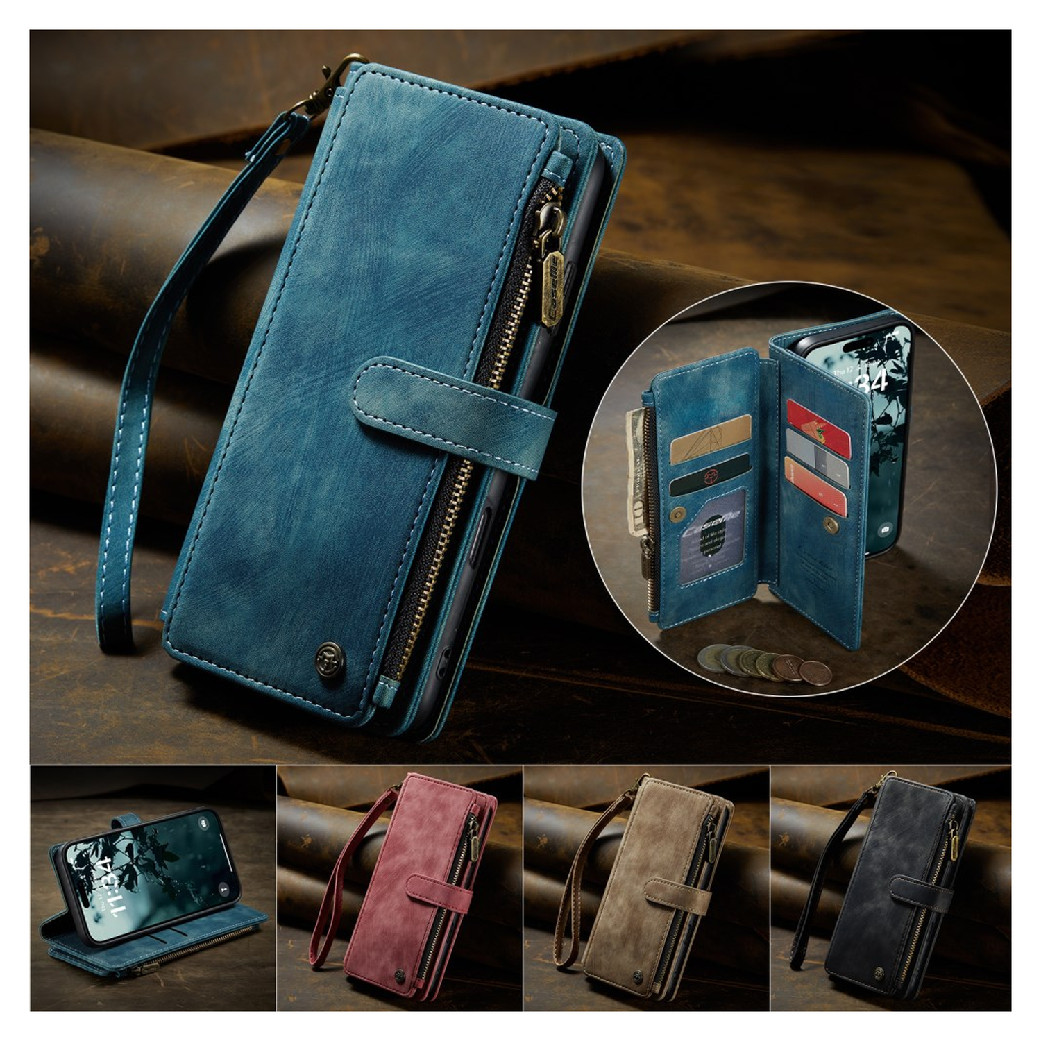 CaseMe C30 Apple iPhone 17 Hoesje Pasjeshouder Book Case Blauw afbeelding 8