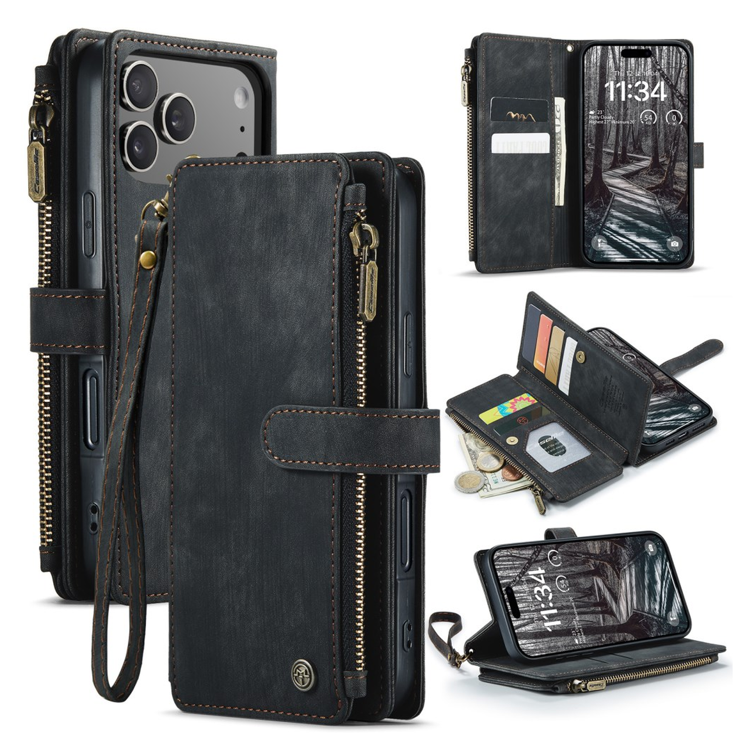 CaseMe C30 Apple iPhone 17 Pro Hoesje Pasjeshouder Book Case Zwart afbeelding 2