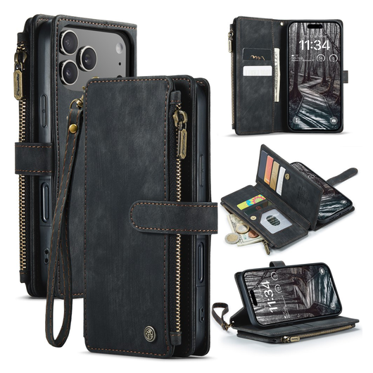 CaseMe C30 Apple iPhone 17 Pro Hoesje Pasjeshouder Book Case Zwart afbeelding 2