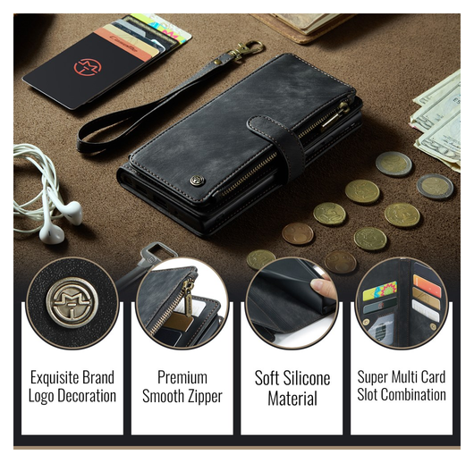 CaseMe C30 Apple iPhone 17 Pro Hoesje Pasjeshouder Book Case Zwart afbeelding 8