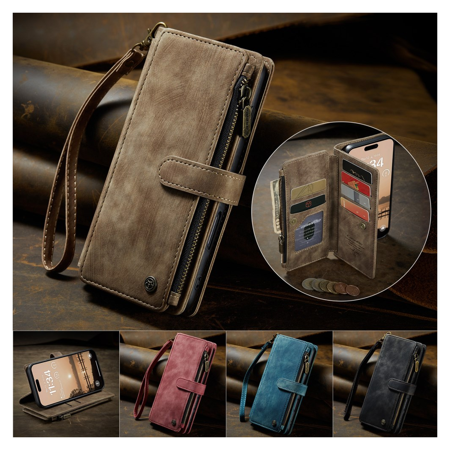 CaseMe C30 Apple iPhone 17 Pro Hoesje Pasjeshouder Book Case Bruin afbeelding 10