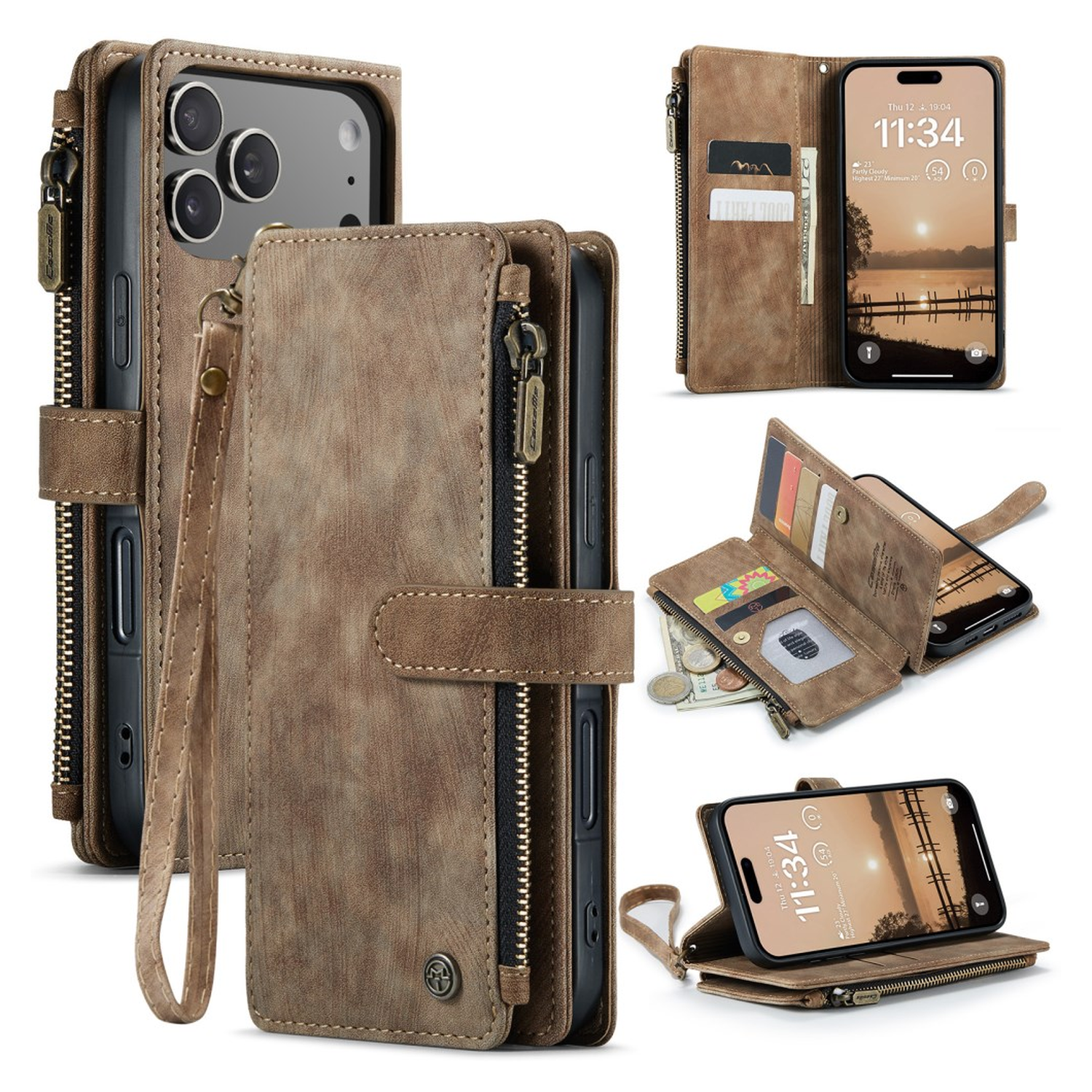 CaseMe C30 Apple iPhone 17 Pro Hoesje Pasjeshouder Book Case Bruin afbeelding 2