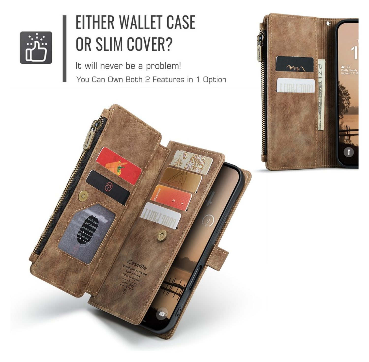 CaseMe C30 Apple iPhone 17 Pro Hoesje Pasjeshouder Book Case Bruin afbeelding 9