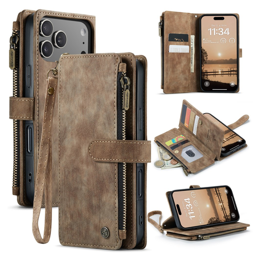 CaseMe C30 Apple iPhone 17 Pro Hoesje Pasjeshouder Book Case Bruin afbeelding 2
