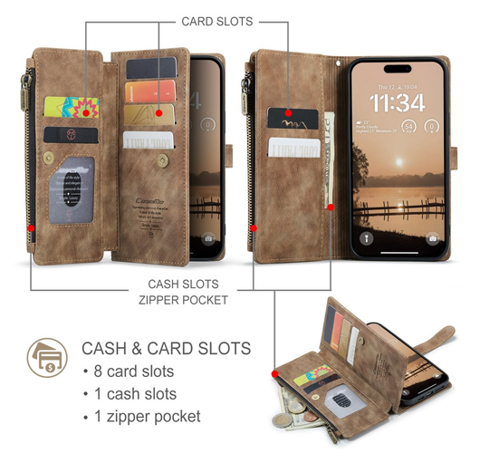 CaseMe C30 Apple iPhone 17 Pro Hoesje Pasjeshouder Book Case Bruin afbeelding 3