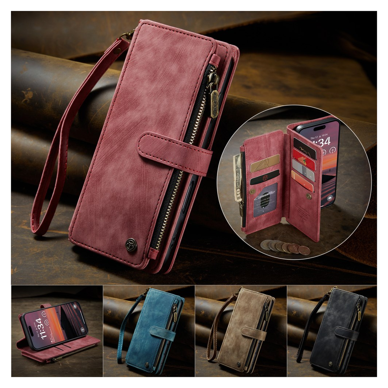 CaseMe C30 Apple iPhone 17 Pro Hoesje Pasjeshouder Book Case Rood afbeelding 10