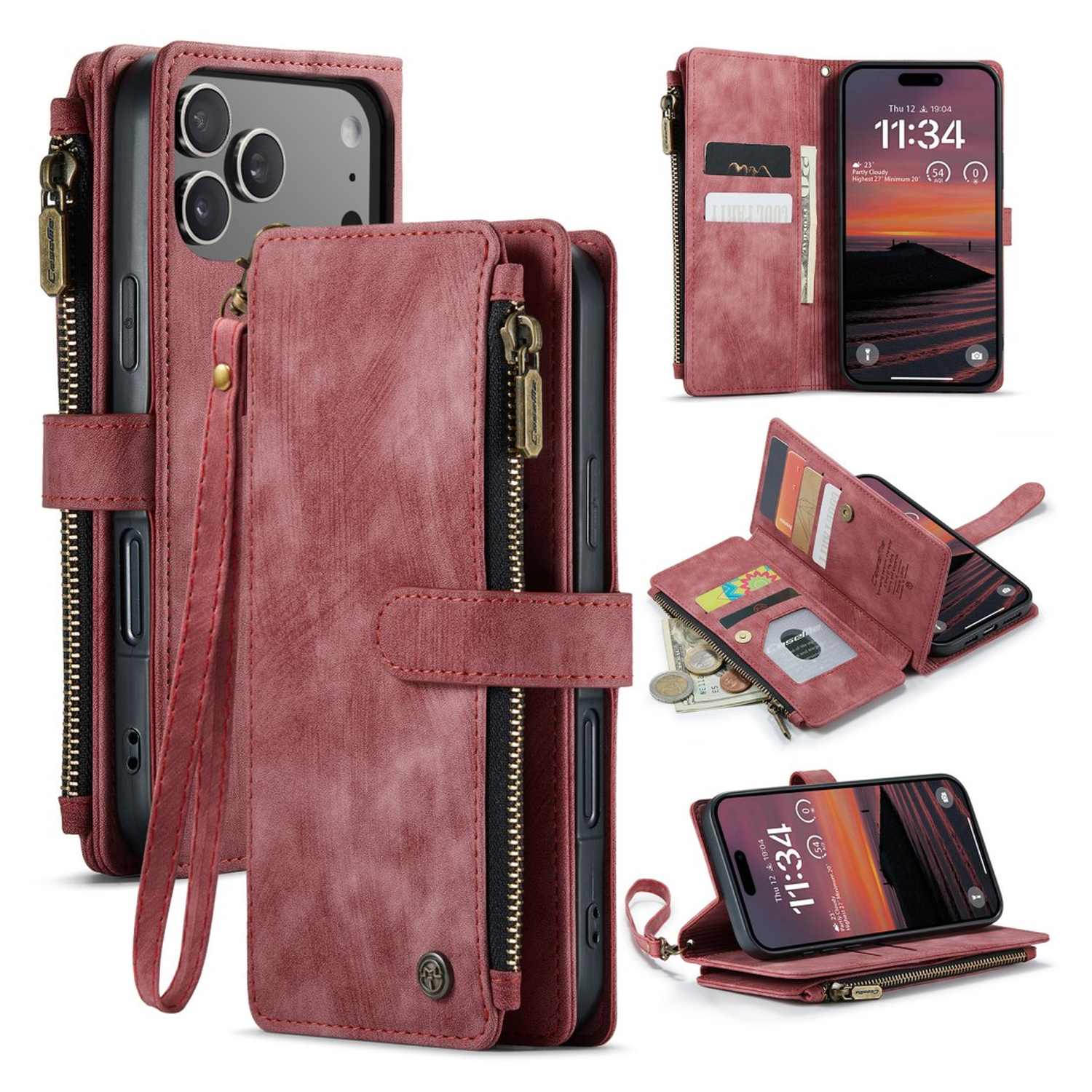 CaseMe C30 Apple iPhone 17 Pro Hoesje Pasjeshouder Book Case Rood afbeelding 2