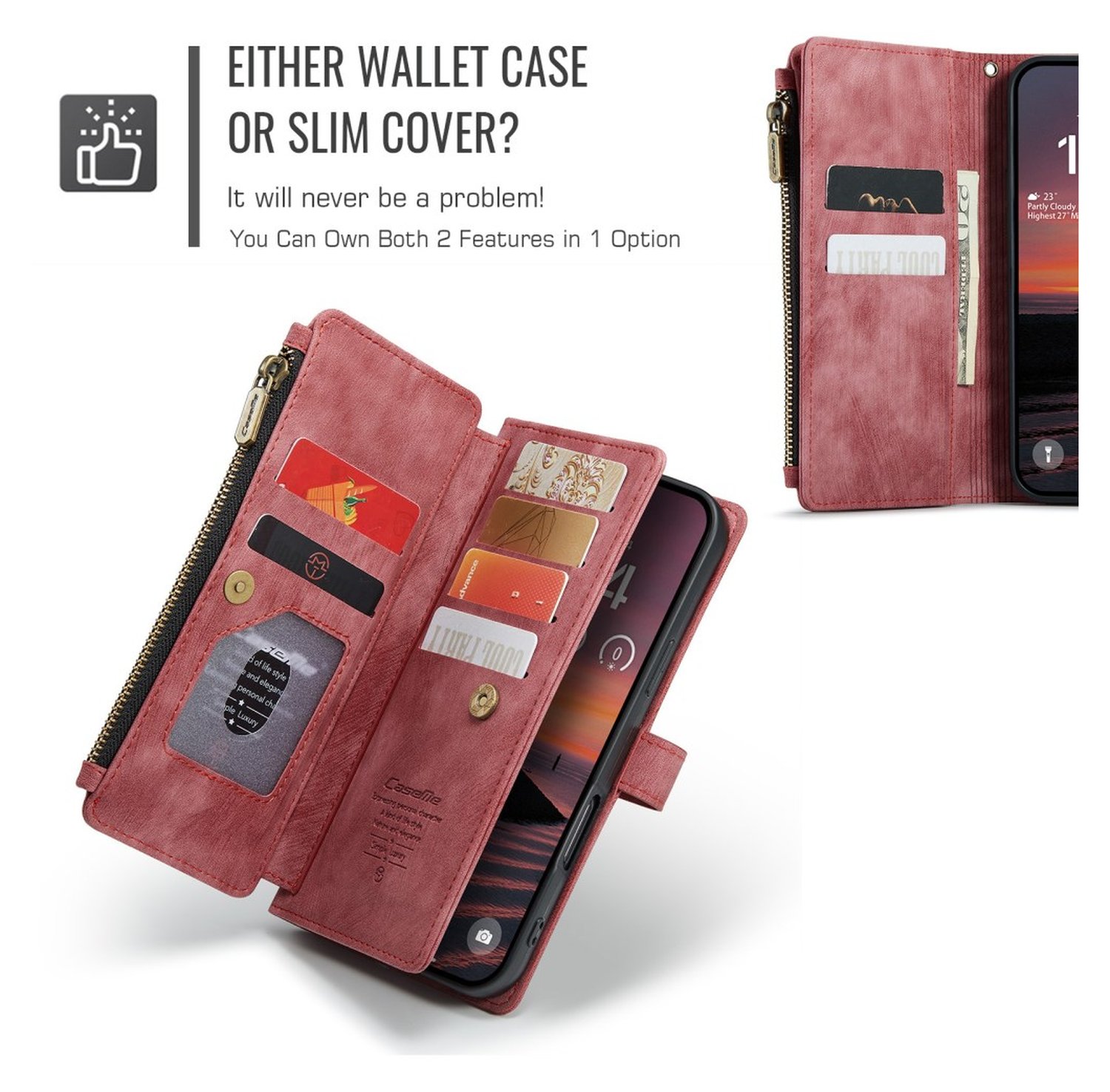 CaseMe C30 Apple iPhone 17 Pro Hoesje Pasjeshouder Book Case Rood afbeelding 9