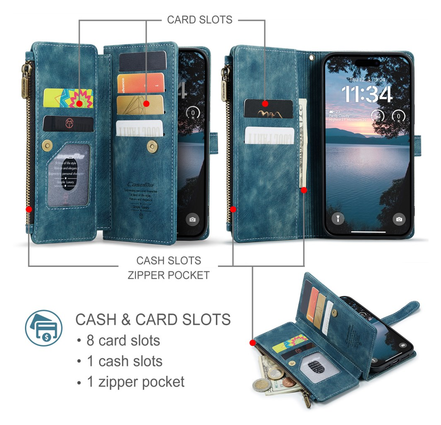 CaseMe C30 Apple iPhone 17 Pro Hoesje Pasjeshouder Book Case Blauw afbeelding 3