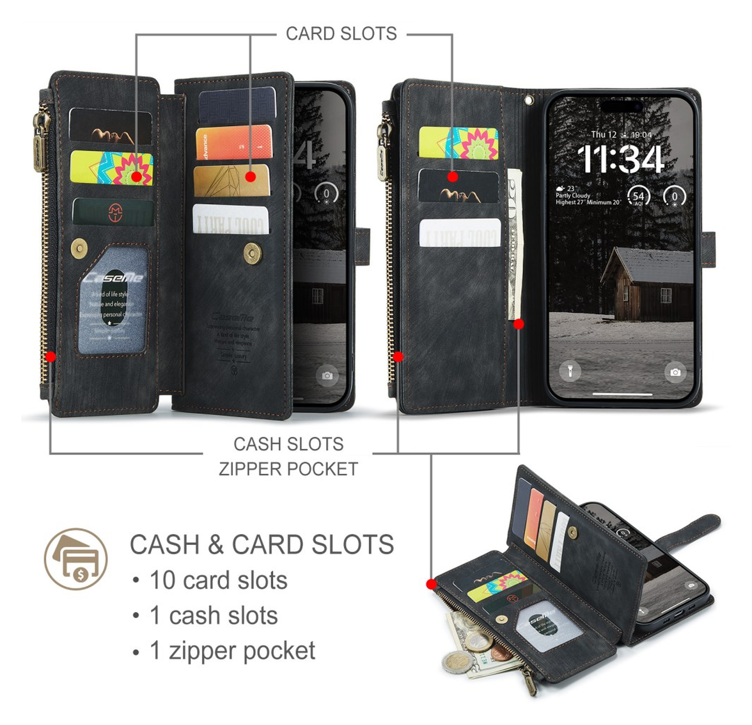 CaseMe C30 Apple iPhone Air Hoesje Pasjeshouder Book Case Zwart afbeelding 3
