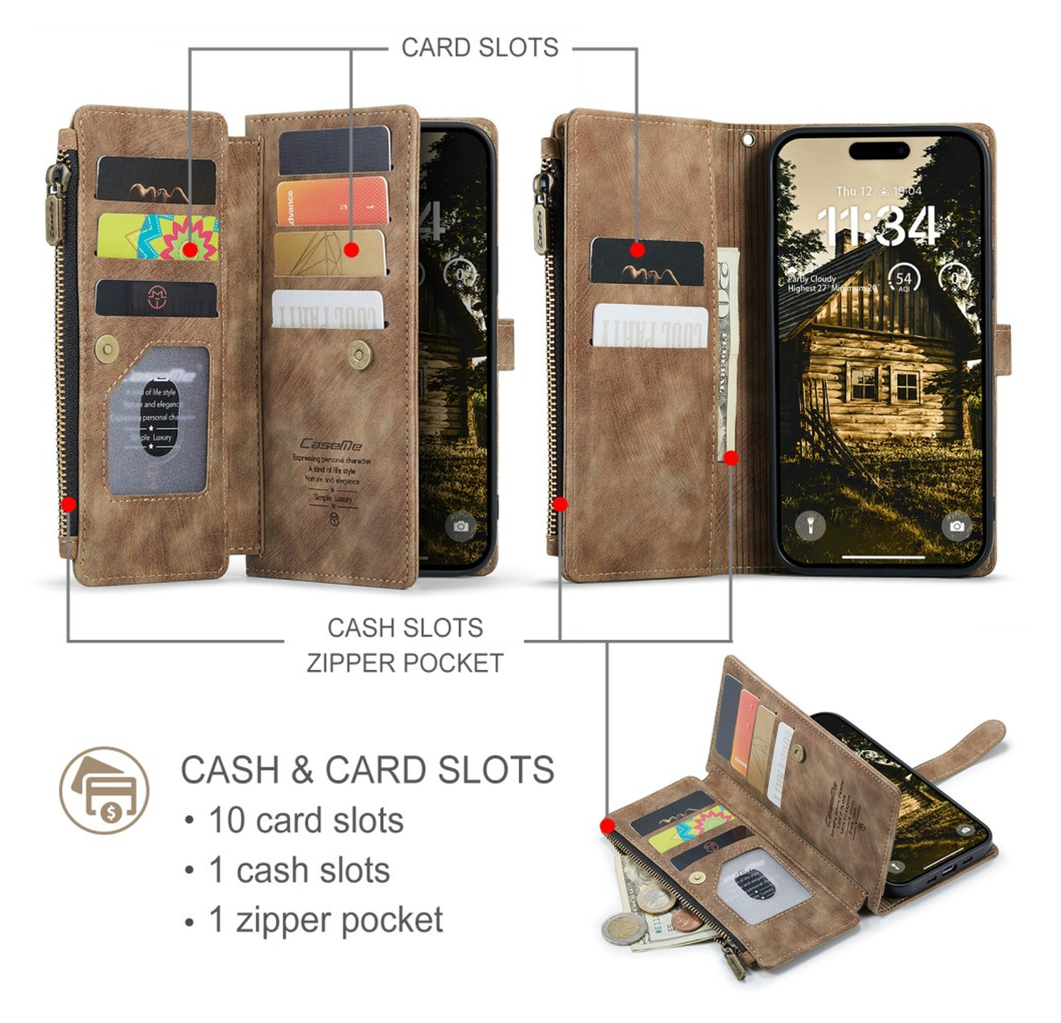 CaseMe C30 Apple iPhone Air Hoesje Pasjeshouder Book Case Bruin afbeelding 3