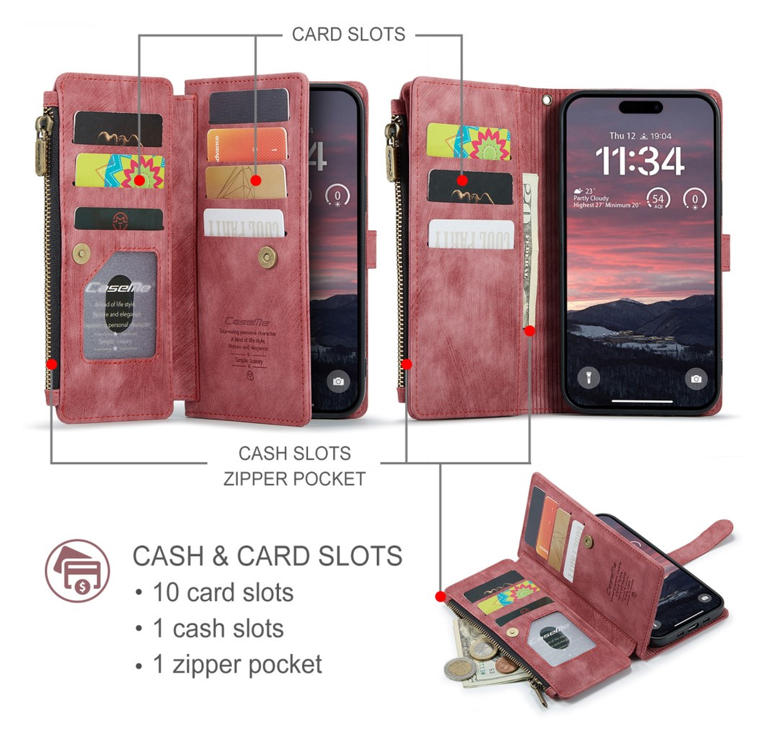 CaseMe C30 Apple iPhone Air Hoesje Pasjeshouder Book Case Rood afbeelding 3