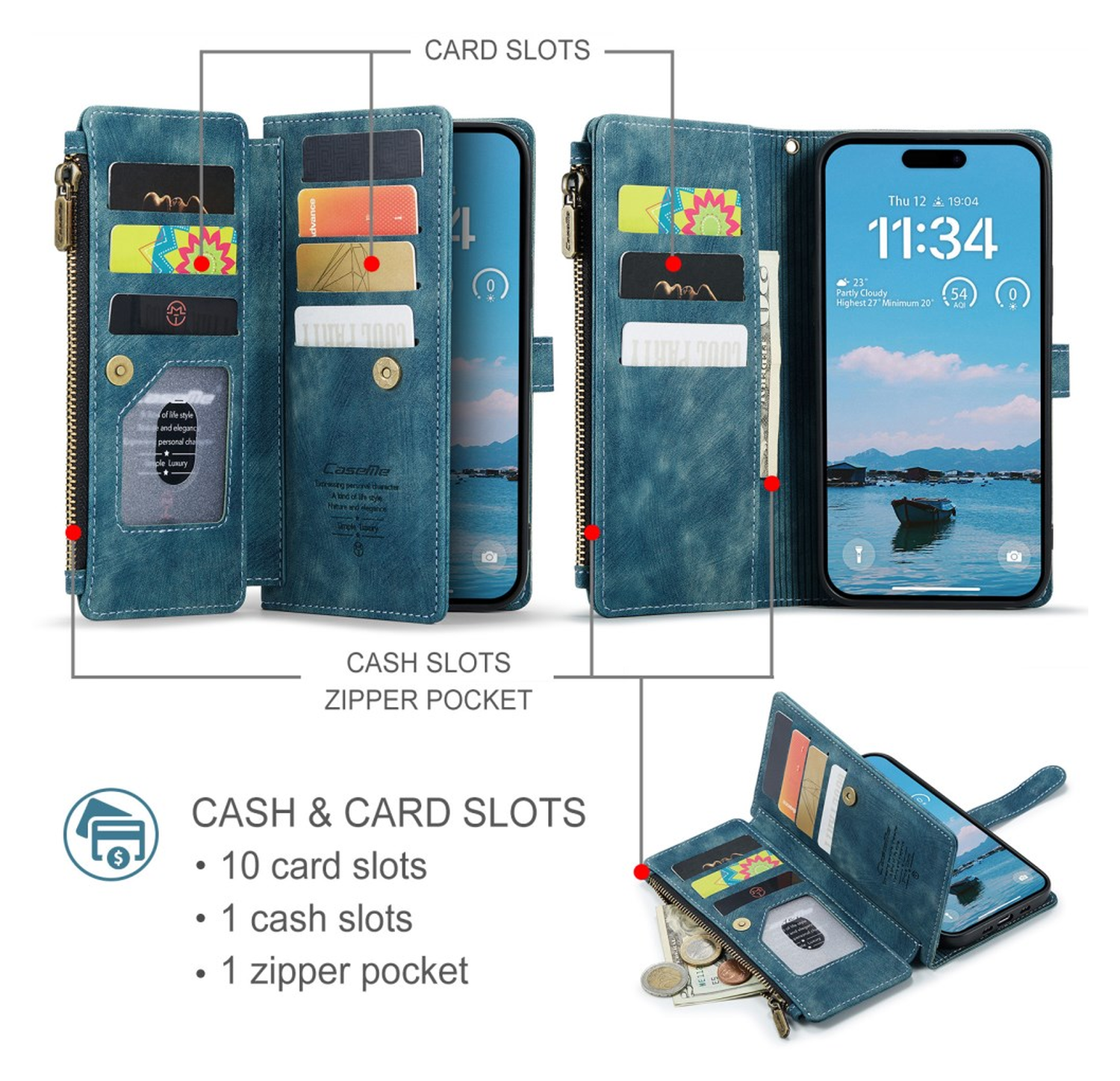 CaseMe C30 Apple iPhone Air Hoesje Pasjeshouder Book Case Blauw afbeelding 3
