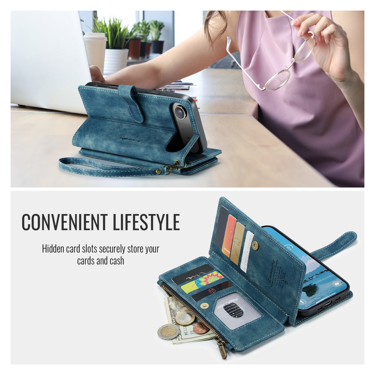 CaseMe C30 Apple iPhone Air Hoesje Pasjeshouder Book Case Blauw afbeelding 6