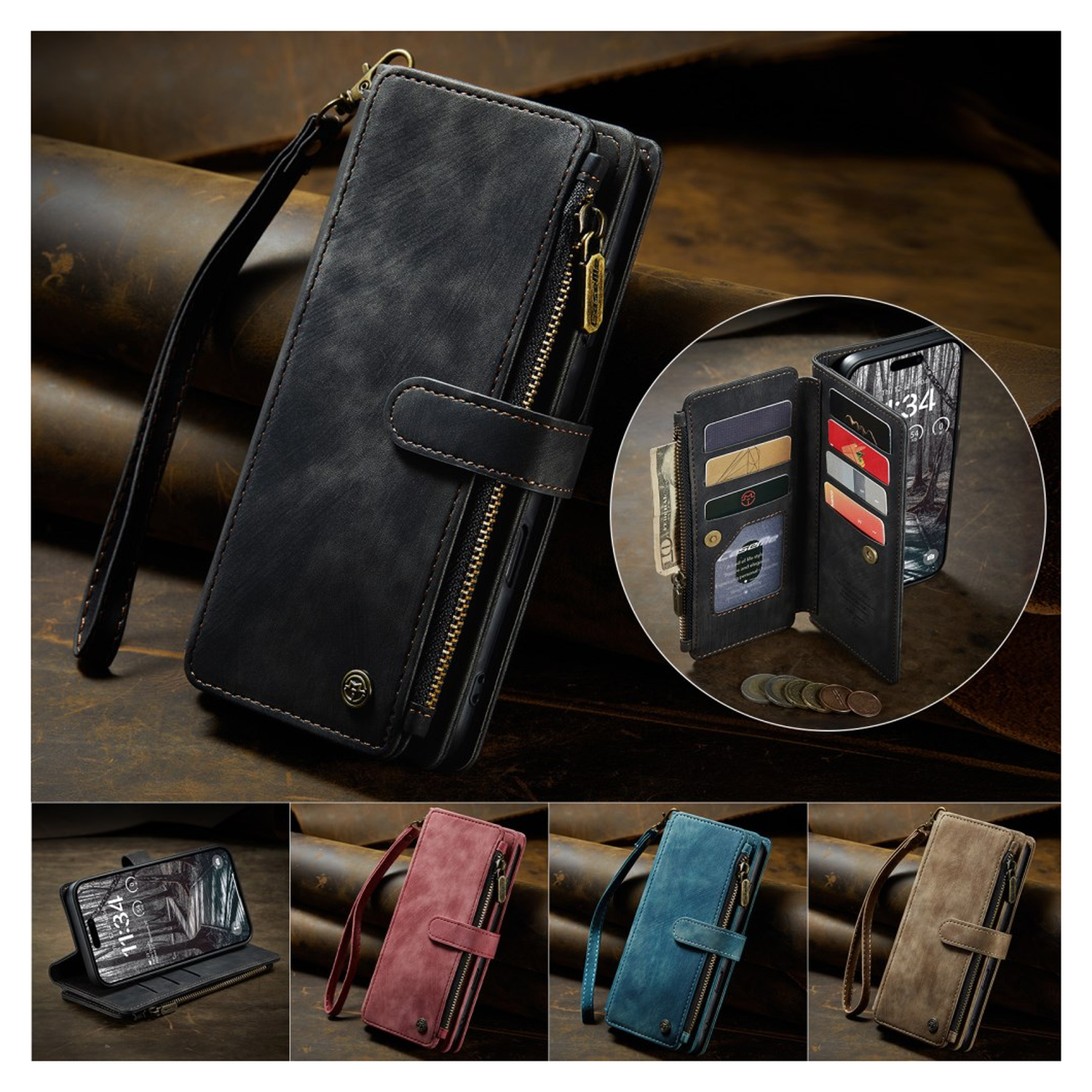 CaseMe C30 Apple iPhone 17 Pro Max Hoesje Pasjeshouder Book Case Zwart afbeelding 10