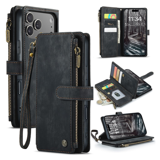 CaseMe C30 Apple iPhone 17 Pro Max Hoesje Pasjeshouder Book Case Zwart afbeelding 2