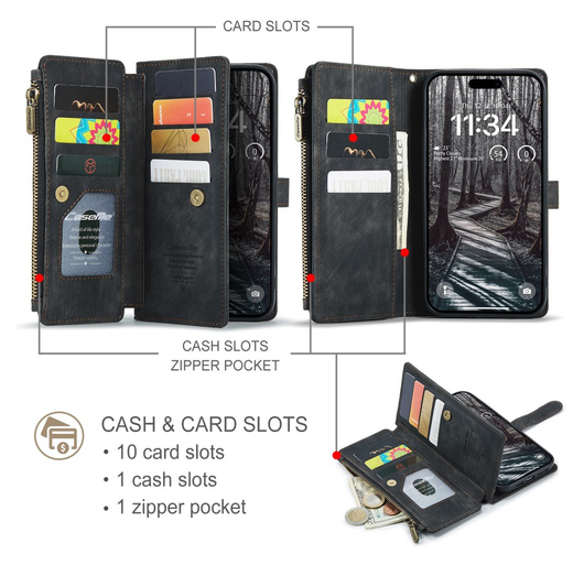 CaseMe C30 Apple iPhone 17 Pro Max Hoesje Pasjeshouder Book Case Zwart afbeelding 3