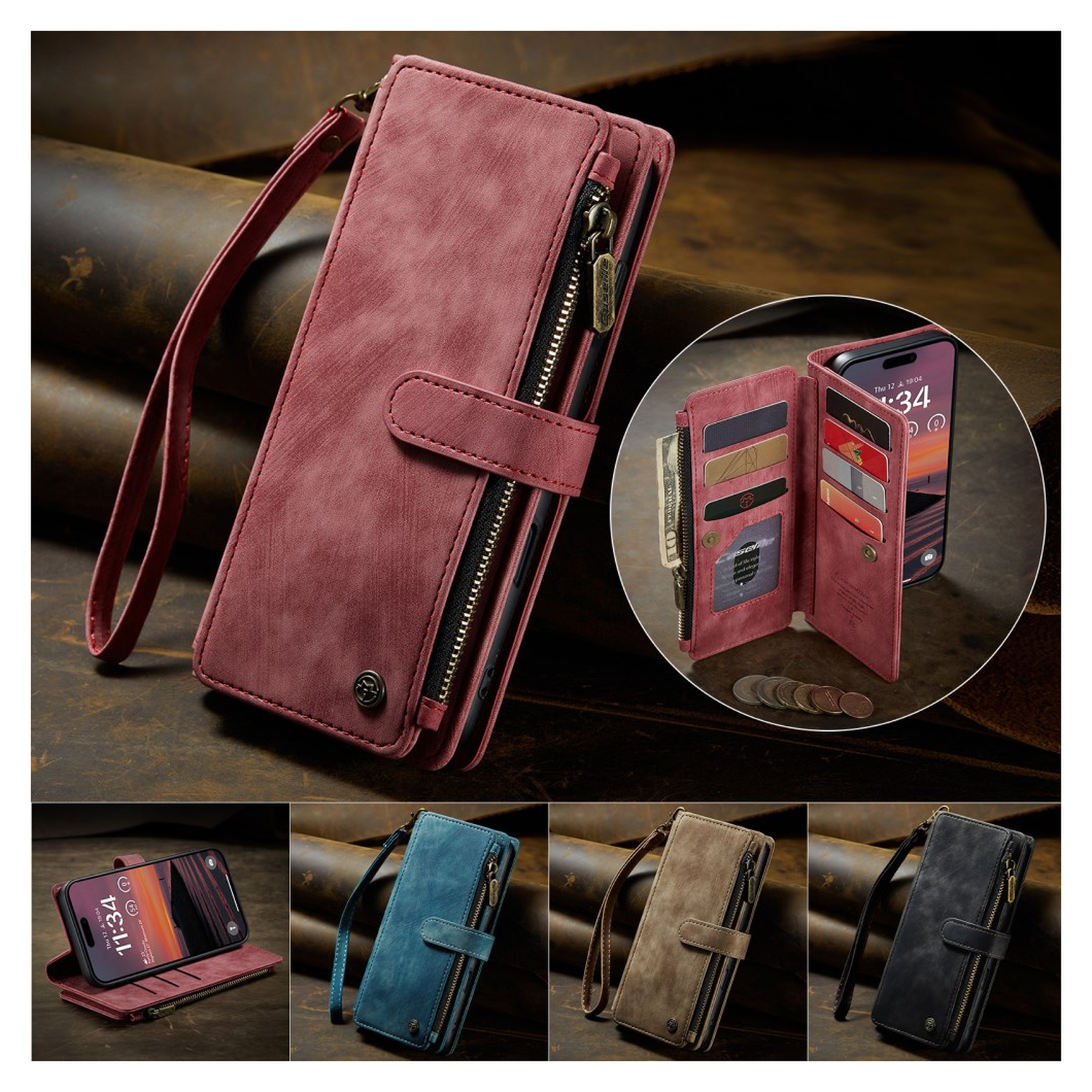 CaseMe C30 Apple iPhone 17 Pro Max Hoesje Pasjeshouder Book Case Rood afbeelding 10