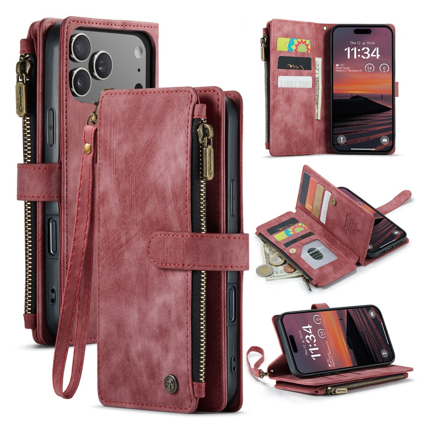 CaseMe C30 Apple iPhone 17 Pro Max Hoesje Pasjeshouder Book Case Rood afbeelding 2