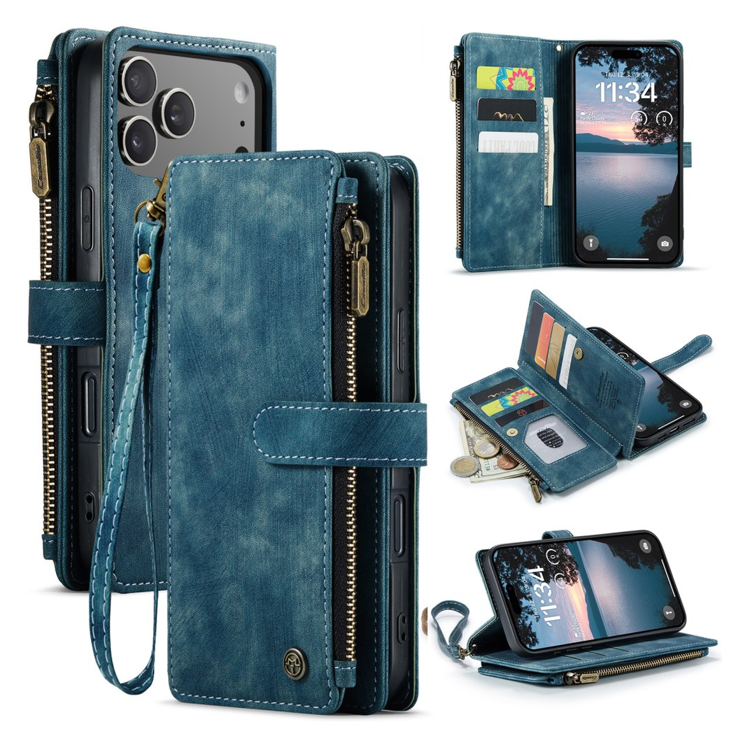 CaseMe C30 Apple iPhone 17 Pro Max Hoesje Pasjeshouder Book Case Blauw afbeelding 2