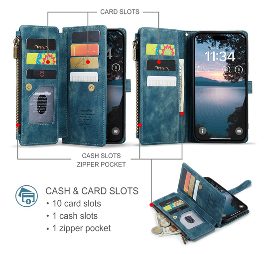 CaseMe C30 Apple iPhone 17 Pro Max Hoesje Pasjeshouder Book Case Blauw afbeelding 3