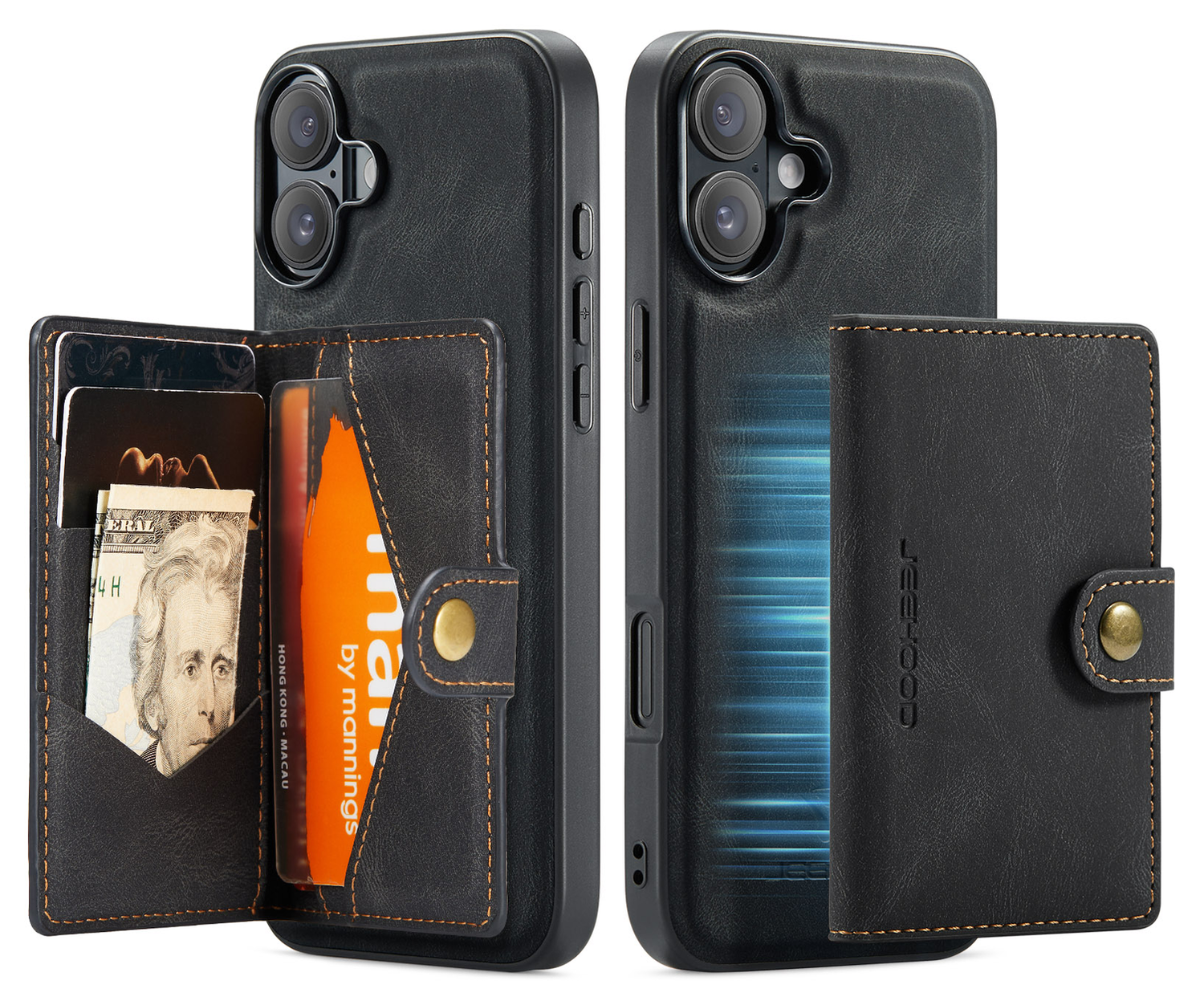 CaseMe JH-01 Apple iPhone 17 Hoesje met Magnetische Kaarthouder Zwart afbeelding 1