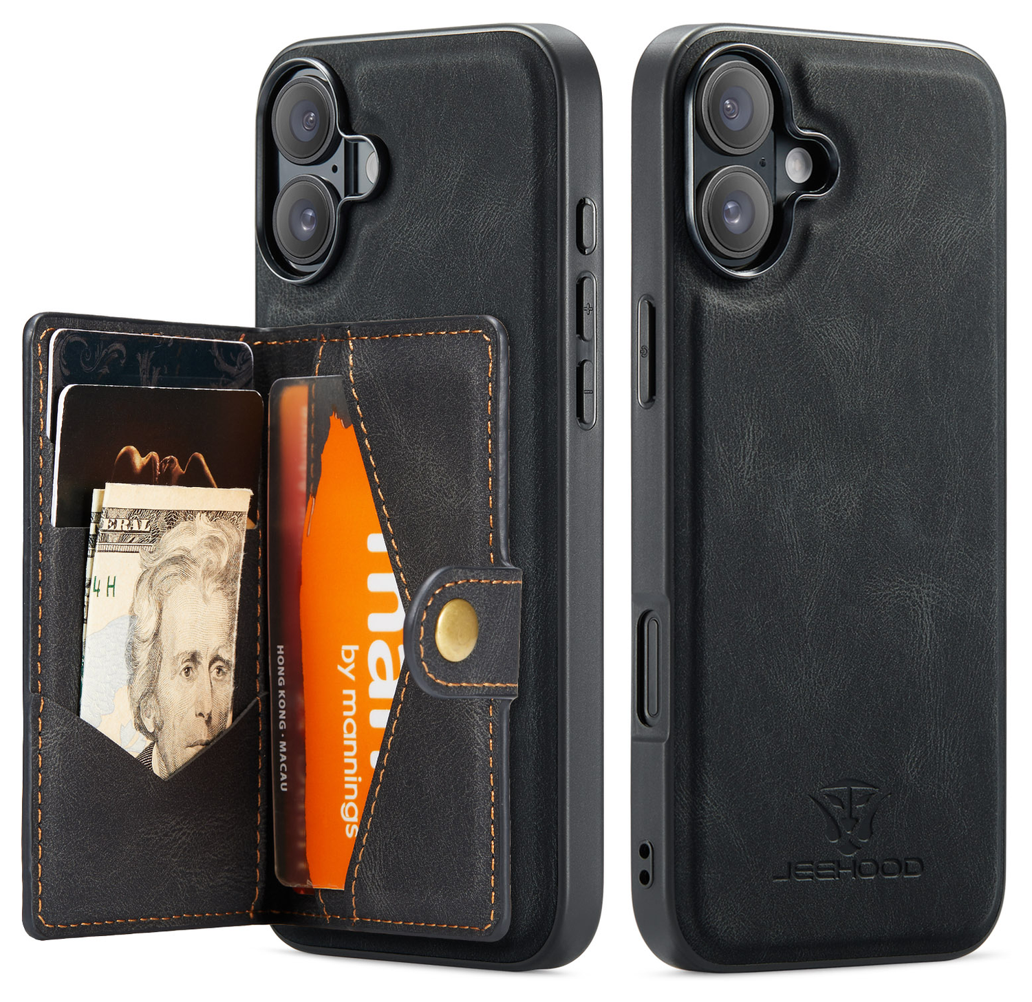 CaseMe JH-01 Apple iPhone 17 Hoesje met Magnetische Kaarthouder Zwart afbeelding 12