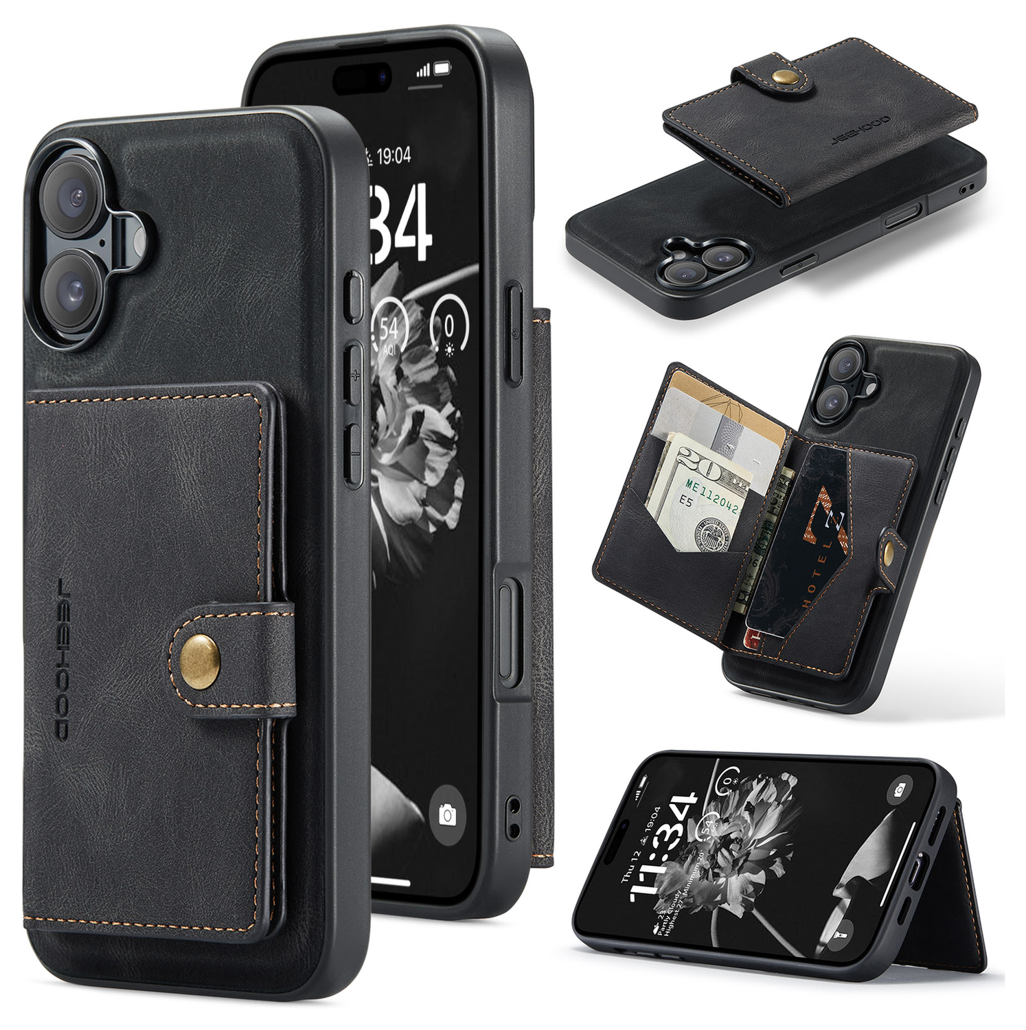 CaseMe JH-01 Apple iPhone 17 Hoesje met Magnetische Kaarthouder Zwart afbeelding 2