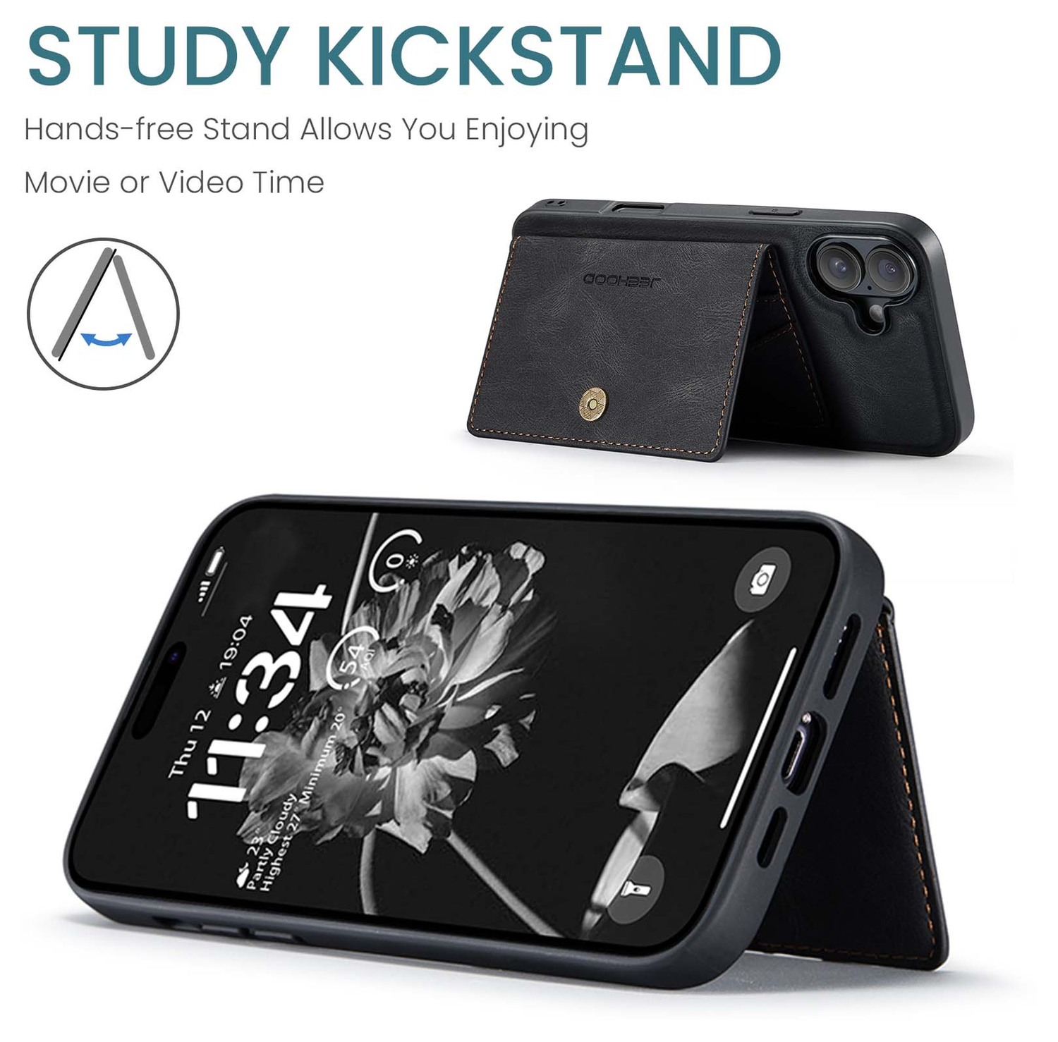 CaseMe JH-01 Apple iPhone 17 Hoesje met Magnetische Kaarthouder Zwart afbeelding 5