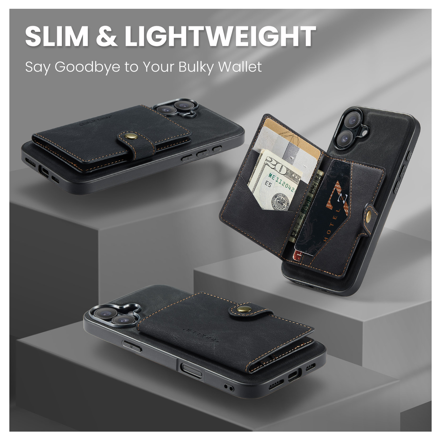 CaseMe JH-01 Apple iPhone 17 Hoesje met Magnetische Kaarthouder Zwart afbeelding 8