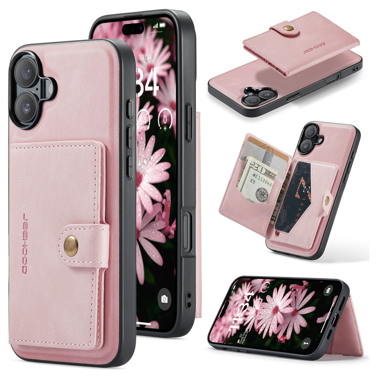 CaseMe JH-01 Apple iPhone 17 Hoesje met Magnetische Kaarthouder Roze afbeelding 2
