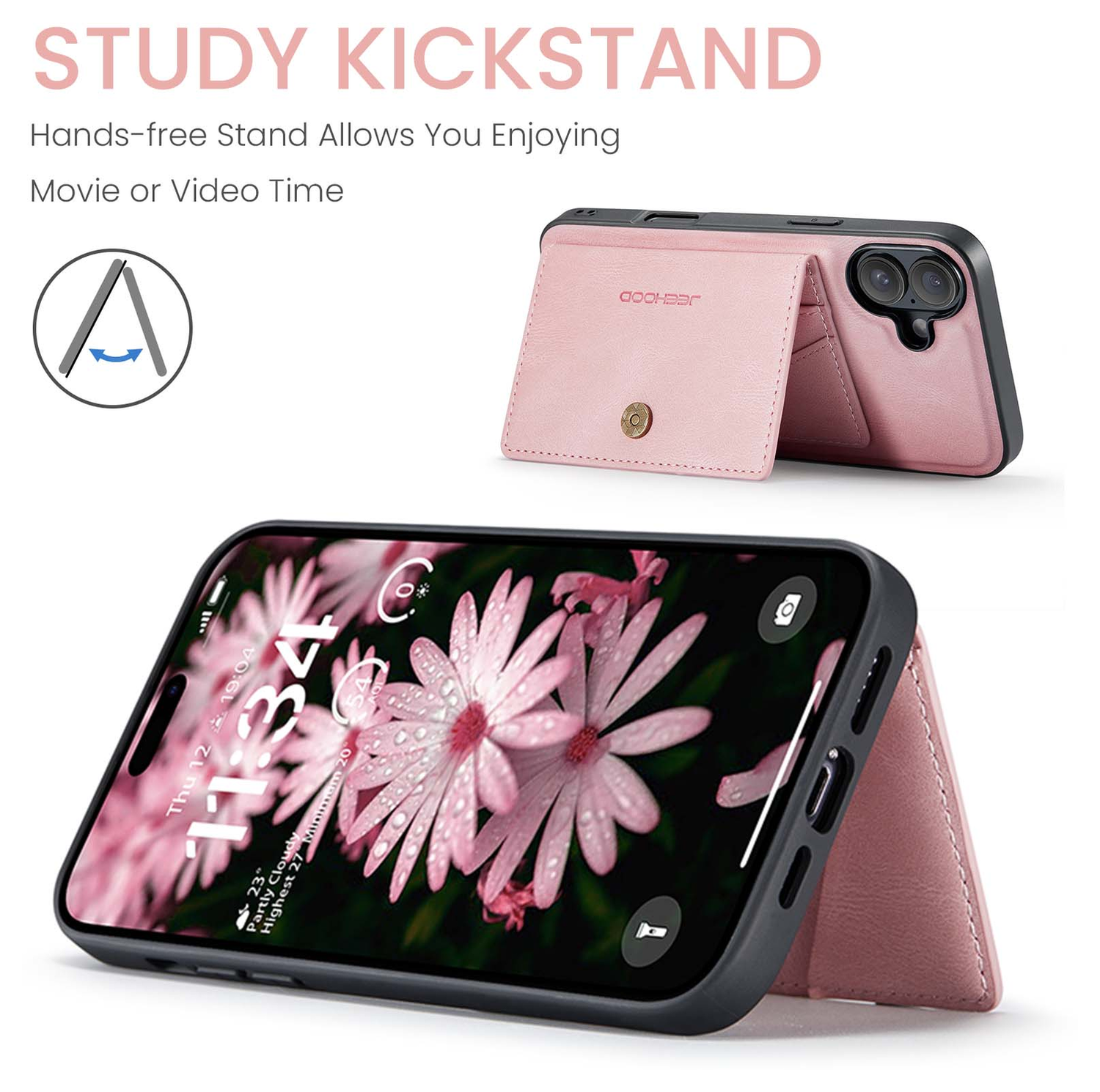 CaseMe JH-01 Apple iPhone 17 Hoesje met Magnetische Kaarthouder Roze afbeelding 5