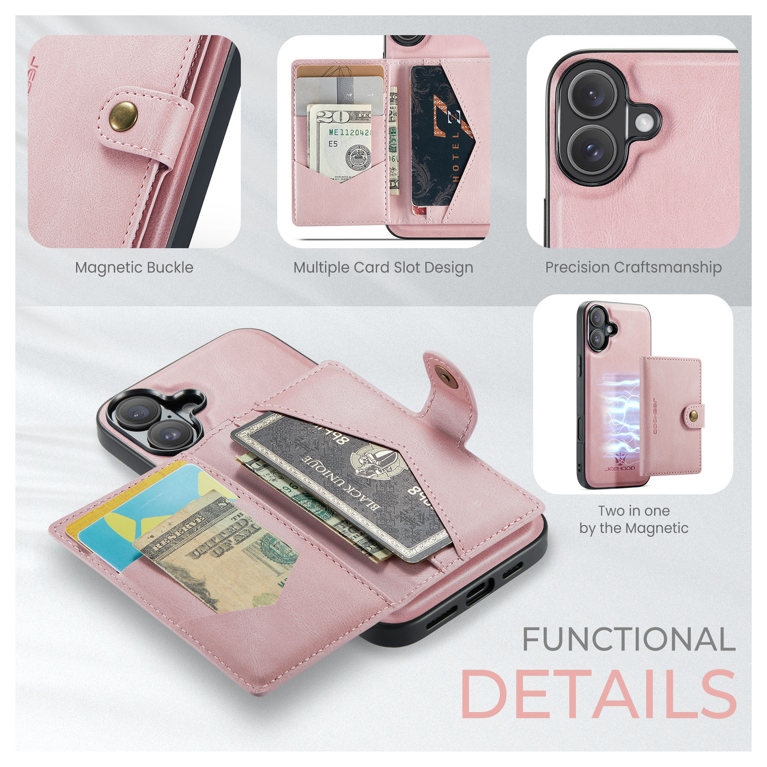 CaseMe JH-01 Apple iPhone 17 Hoesje met Magnetische Kaarthouder Roze afbeelding 7