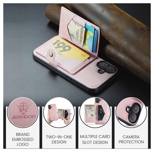 CaseMe JH-01 Apple iPhone 17 Hoesje met Magnetische Kaarthouder Roze afbeelding 3