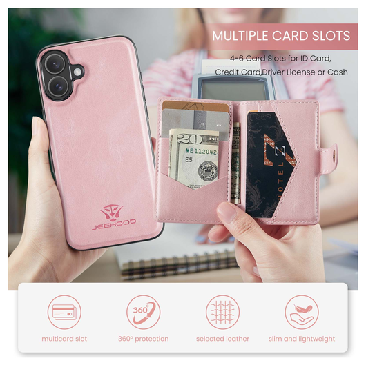 CaseMe JH-01 Apple iPhone 17 Hoesje met Magnetische Kaarthouder Roze afbeelding 4