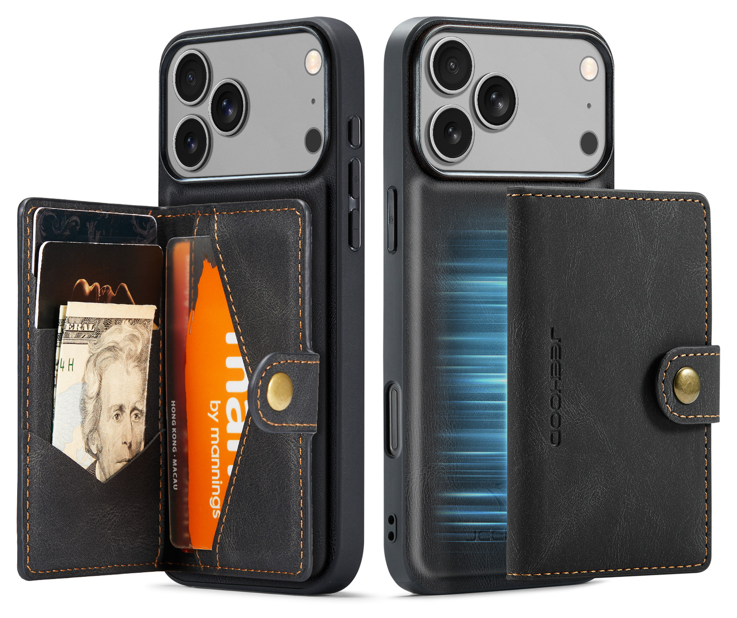 CaseMe JH-01 Apple iPhone 17 Pro Hoesje met Magnetische Kaarthouder Zwart afbeelding 1