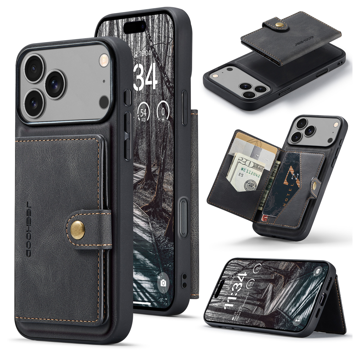 CaseMe JH-01 Apple iPhone 17 Pro Hoesje met Magnetische Kaarthouder Zwart afbeelding 2