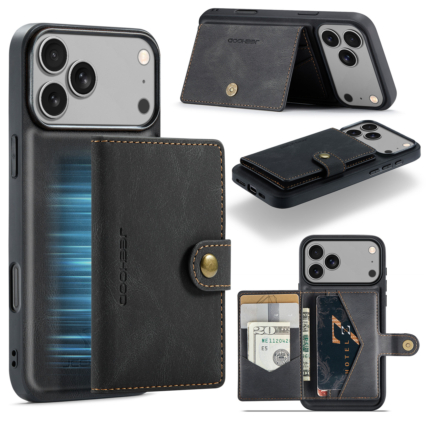 CaseMe JH-01 Apple iPhone 17 Pro Hoesje met Magnetische Kaarthouder Zwart afbeelding 3