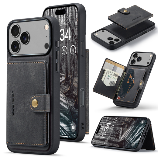 CaseMe JH-01 Apple iPhone 17 Pro Hoesje met Magnetische Kaarthouder Zwart afbeelding 2