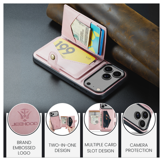 CaseMe JH-01 Apple iPhone 17 Pro Hoesje met Magnetische Kaarthouder Roze afbeelding 3